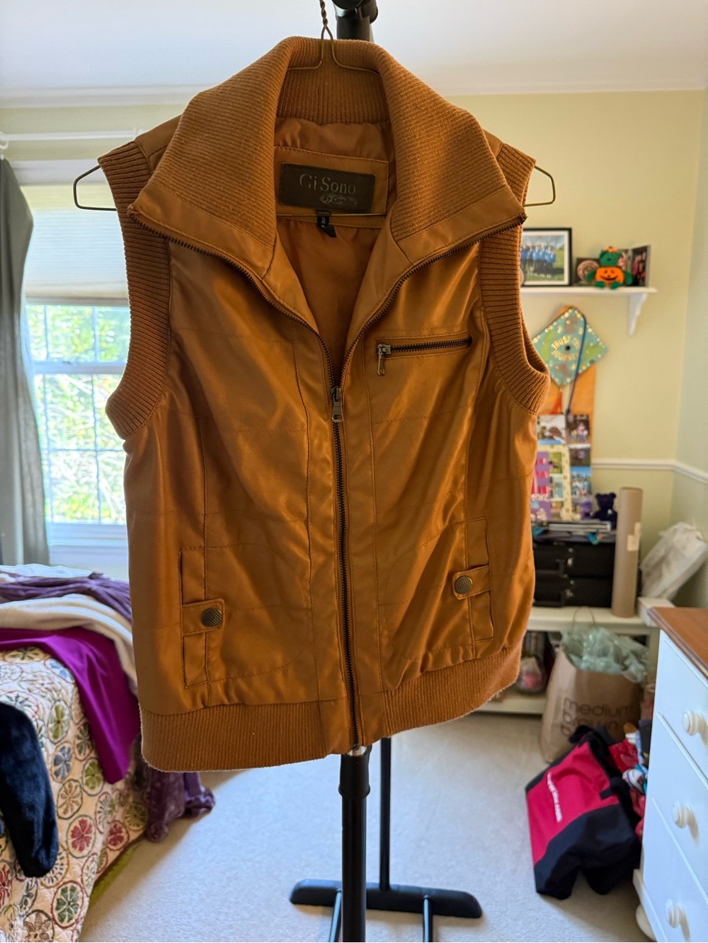 Ci Sono Cognac Brown Sleeveless Zip Front Vest
